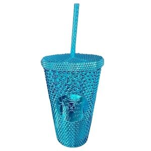 Starbucks Teal Splash Bling Tumbler Studded Ombre Cold Cup Tumbler 16oz NWT